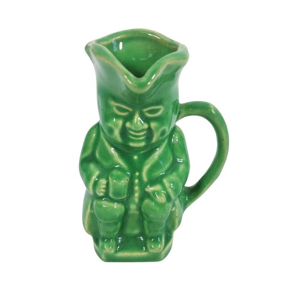 Creamer Pitcher Colonial Man Green With Handle 4" Tall - Picture 8 of 9